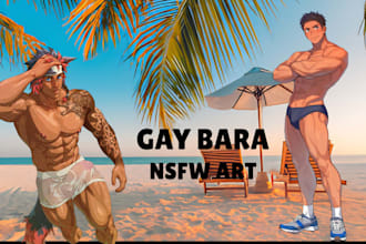 draw gay bara anime style male character illustrations lgbtq romance couple arts