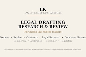 draft legal notices, petitions, replies, contract and represent before courts