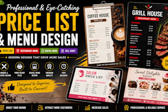 design price list, menu, food menu, restaurant menu, sell sheet, flyer