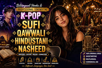 write bollywood, hindustani, sufi qawalli, nasheed and crossover song lyrics