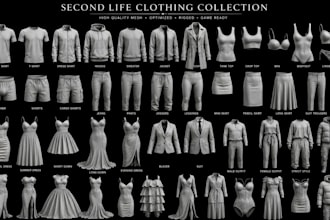 create second life clothing second life mesh, 3d garment, rigging, avatar outfit
