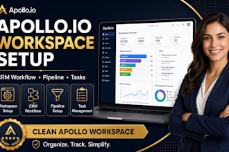 setup apollo io workspace, CRM workflow, pipeline and task management