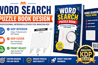 create word search puzzle book interior cover design for amazon KDP publishing