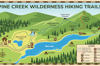 design campground map, hiking trails maps and outdoor park layouts, tourist maps