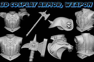 design 3d armor, cosplay weapons, helmets and anime masks for 3d printing