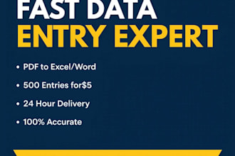 do fast data entry excel pdf typing 5 HR msg me first