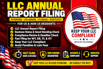 file wyoming llc annual report, delaware, florida and kentucky annual filing