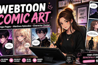 draw webtoon comic, manga page, manhwa episode and character design