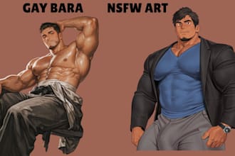 draw gay bara nsfw art muscle lgbt romance character illustration fanart couple
