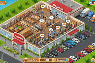 develop a tycoon simulator game like idle gas station, food business