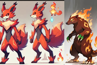 design unique pokemon and fakemon character artwork anime pixel art