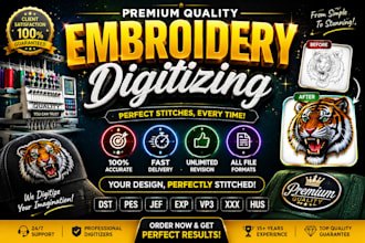 do perfect 3d puff embroidery digitizing in few hours
