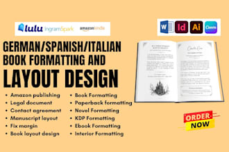 do french, spanish manuscript formatting, germany, italian book layout design