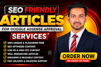 write 30 unique SEO friendly articles for quick google adsense approval