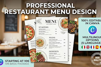 design a professional restaurant menu or price list in canva