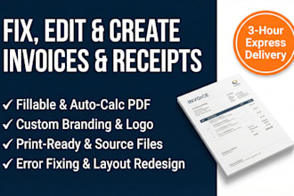 expertly editable, redesign and create invoice, receipt, billing designs