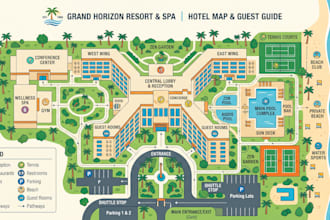 design custom resort maps, hotel maps and vacation property maps, location maps