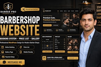 create barbershop website booking system price list and gallery