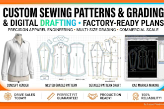 create custom sewing patterns and digital pattern drafting for clothing manufact