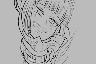 design clean anime lineart, tattoo flash and vector
