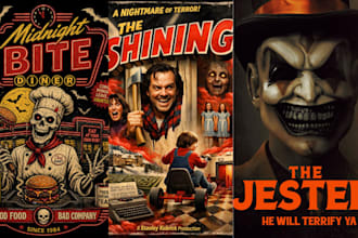 create cinematic retro horror halloween dark art vintage poster in gothic style