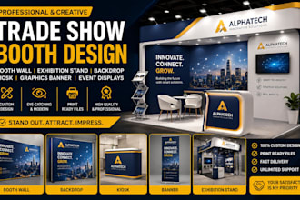 design trade show booth wall, exhibition stand, backdrop, kiosk, graphics banner
