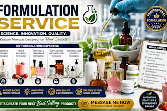 cosmetic formulation, skincare, haircare, perfume food and supplement formula
