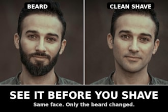 create realistic beard and clean shave previews with same face