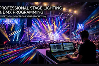 provide event lighting design, dmx programming stage visualization, stage setup
