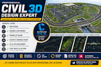 do autocad civil 3d road design, grading, parking lot  site development