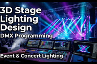 design 3d stage lighting setup, event lighting design, dmx programming setup