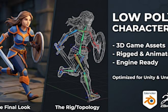do 3d low poly character modeling rigging animation in blender zbrush game asset