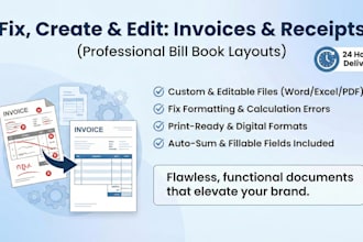 editable, create and design invoice, receipt, bill book layout perfectly