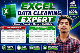 clean, format, merge, split excel data