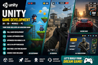 develop 2d and 3d unity mobile games with ads and in app purchases