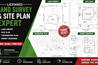 do licensed land survey, site plan, topographic survey and permit drawings USA