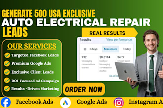 deliver you 500 exclusive USA auto electrical repair leads, facebook ads