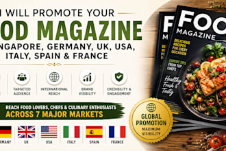 promote your food magazine in singapore, germany, UK, USA, italy, spain, france