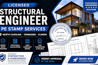 licensed structural engineer, pe stamp for north carolina, tennessee, florida