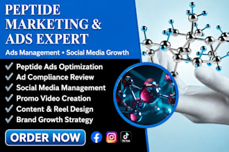 fix peptide ads issues, create promo videos, peptide social media marketing