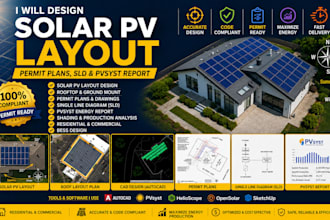 design solar pv layout, permit plans, sld and pvsyst report