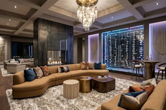 create basement 3d remodel design for home theater, cave, gym and living space