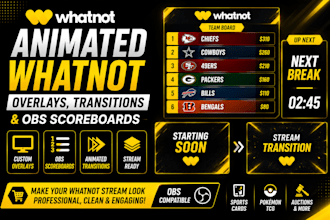 design animated whatnot overlays transitions and obs scoreboards