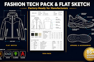 create fashion tech pack clothing tech pack flat sketch for manufacturing