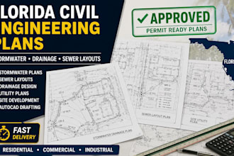 draw florida civil engineering plans, stormwater drainage plans, sewer layouts