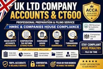 prepare and file UK company accounts and ct600 to hmrc and companies house