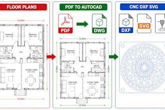 do cad drafting expert for floor plans, PDF to autocad conversion, cnc dxf svg