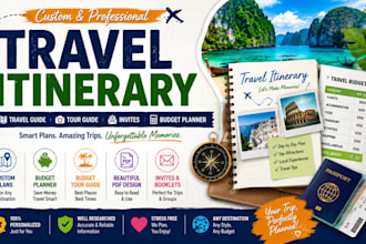 write, design your travel itinerary, tour guide, invites, travel budget planner