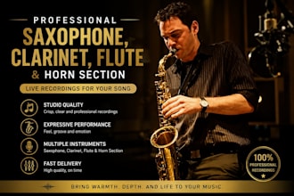 record pro saxophone, clarinet, flute and horn section for your song