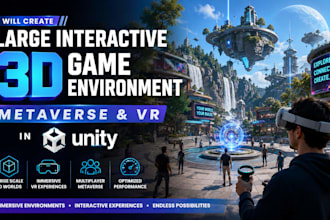 create large interactive 3d game environment metaverse and VR in unity
